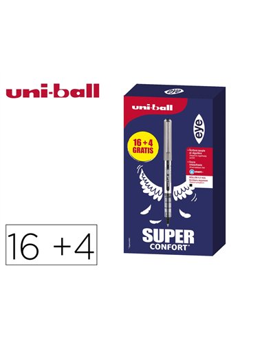Roller uniball eye pointe metal ecriture fine boite de 16 + 4 rollers gratuits noirs.