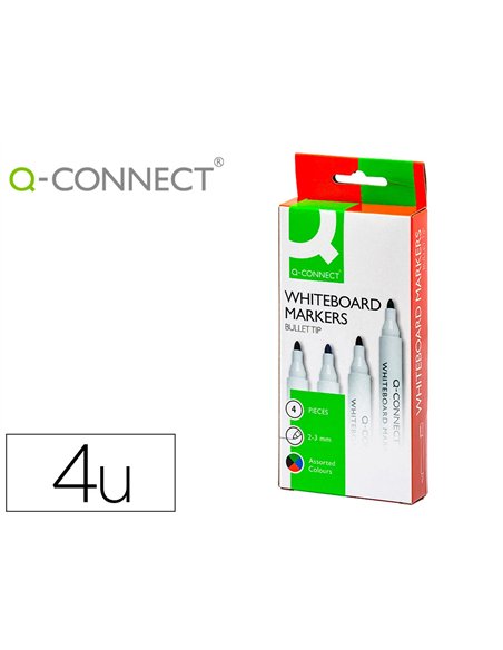 Marqueur q-connect tableau blanc pointe ogive tracé 2/3mm corps plastique encre base alcohol pochette 4 unit assort.