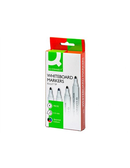 Marqueur q-connect tableau blanc pointe ogive tracé 2/3mm corps plastique encre base alcohol pochette 4 unit assort.