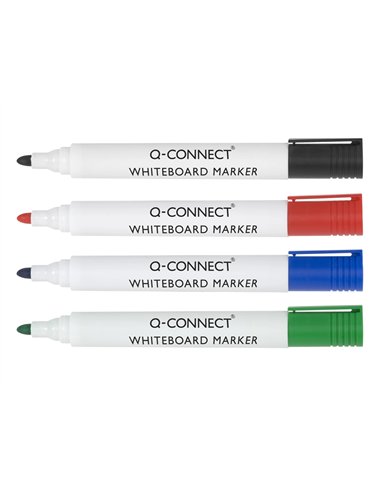 Marqueur q-connect tableau blanc pointe ogive tracé 2/3mm corps plastique encre base alcohol pochette 4 unit assort.