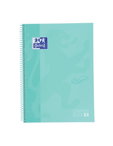 Cahier Oxford School Touch Europeanbook 1 A4+ 80 feuilles, quadrillage 5 x 5 mm, couverture extra rigide, couleur menthe glacée