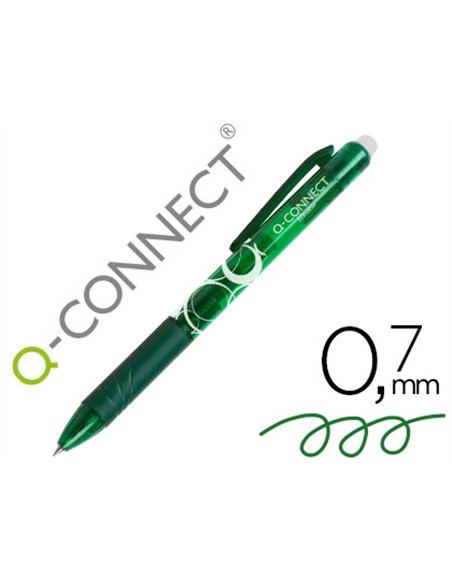 Roller q-connect écriture moyenne 0.7mm encre effaçable grip préhension gomme sertie coloris vert.