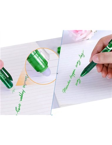 Roller q-connect écriture moyenne 0.7mm encre effaçable grip préhension gomme sertie coloris vert.