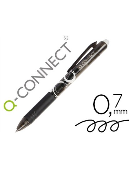 Roller q-connect écriture moyenne 0.7mm encre effaçable grip préhension gomme sertie coloris noir.