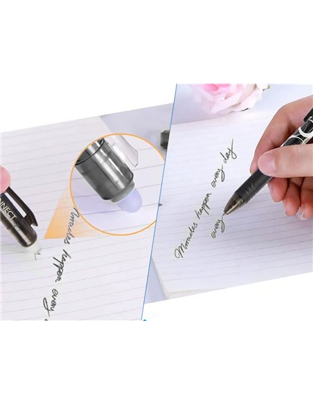 Roller q-connect écriture moyenne 0.7mm encre effaçable grip préhension gomme sertie coloris noir.