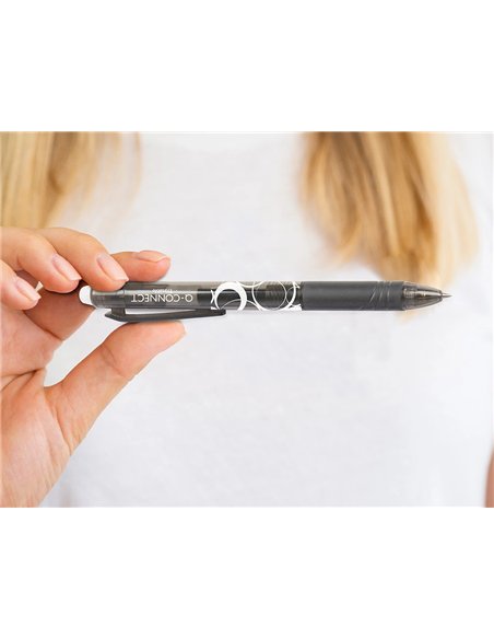 Roller q-connect écriture moyenne 0.7mm encre effaçable grip préhension gomme sertie coloris noir.