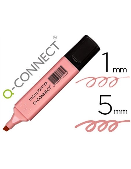 Surligneur q-connect pastel tracé 2/5 mm pointe biseautée coloris rose.