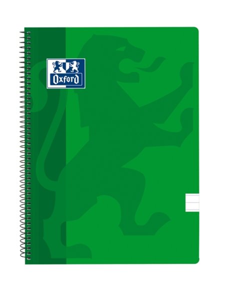 Cahier à spirale classique Oxford School, couverture plastique, folio – 1 ligne avec marge – 80 feuilles – Vert