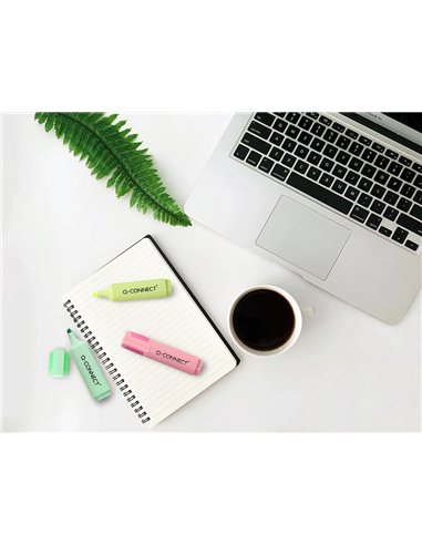 Surligneur q-connect fluorescent pastel pointe biseautee etui de bureau 8 coloris assortis.