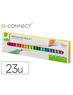 Surligneur q-connect fluorescent pointe biseautee etui de bureau 23 unites coloris assortis.