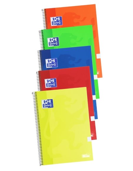 Cahier à spirale Oxford School Classic, 80 feuilles, quadrillé 4 x 4 mm, avec marges, couverture extra rigide, couleurs assortie