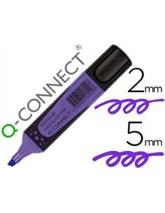 Surligneur q-connect premium pointe biseautée encre base eau corps couleur encre grip caoutchouc capuchon clip violet.