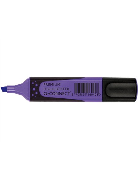 Surligneur q-connect premium pointe biseautée encre base eau corps couleur encre grip caoutchouc capuchon clip violet.