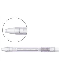 Crayon-gomme q-connect rétractable corps soft transparent et blanc gomme ronde.