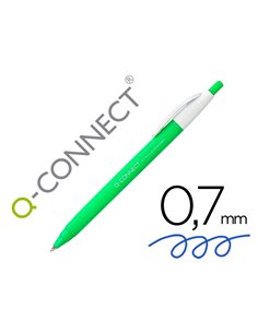 Stylo-bille q-connect biodegradable vert écriture moyene 0.5mm encre classique rétractable couleur bleu.