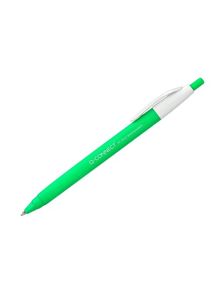 Stylo-bille q-connect biodegradable vert écriture moyene 0.5mm encre classique rétractable couleur bleu.