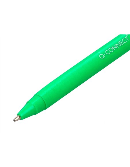Stylo-bille q-connect biodegradable vert écriture moyene 0.5mm encre classique rétractable couleur bleu.