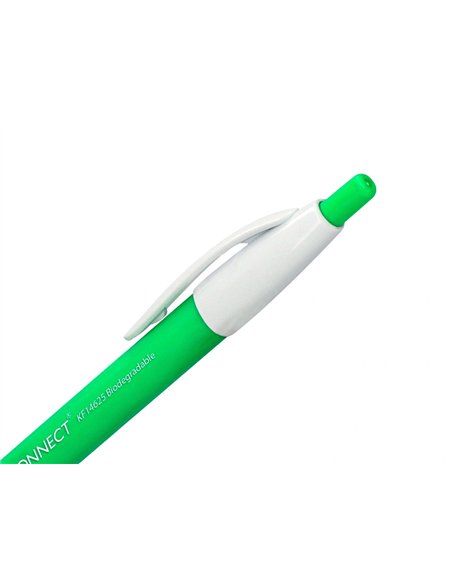 Stylo-bille q-connect biodegradable vert écriture moyene 0.5mm encre classique rétractable couleur bleu.