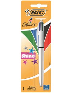 Stylo à bille rétractable Bic 4 couleurs Shine - Pointe moyenne 1,0 mm - Encre à base d'huile - 4 couleurs d'encre