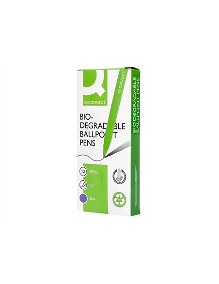 Stylo-bille q-connect biodegradable vert écriture moyene 0.5mm encre classique rétractable couleur bleu.