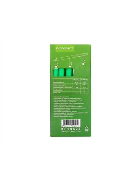 Stylo-bille q-connect biodegradable vert écriture moyene 0.5mm encre classique rétractable couleur bleu.
