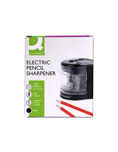 Taille-crayon q-connect electrique cable usb/4 piles aa affile lame diametre 6 a 12mm 2 usages.