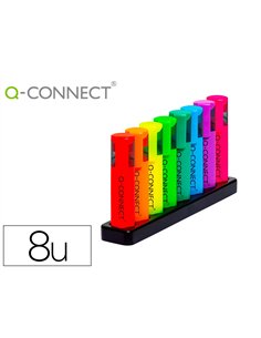 Surligneur q-connect fluorescent neon pointe biseautee etui de bureau 8 coloris assortis.