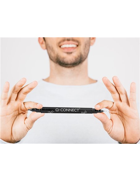 Marqueur permanent q-connect pointe double 1mm et 0,4 mm coloris noir.