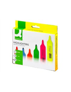 Surligneur q-connect tracé 2/5 mm pointe biseautée couleurs éclatantes pochette 6 unités assorties. 2