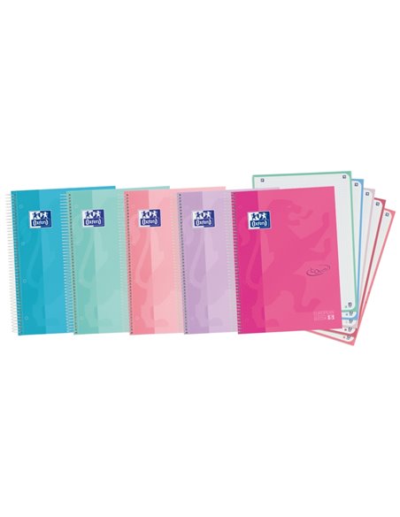 Cahier Oxford School Touch A4+ européen – Couverture extra rigide – 120 feuilles – Couleurs assorties
