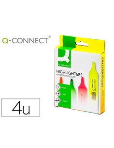 Surligneur q-connect tracé 2/5 mm pointe biseautée couleurs éclatantes pochette 4 unités assorties.
