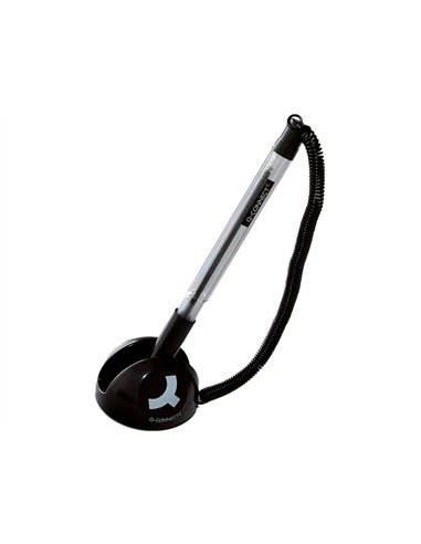 Stylo-bille q-connect sur socle support adhésif chaîne plastique trait 0.7mm encre bleue.