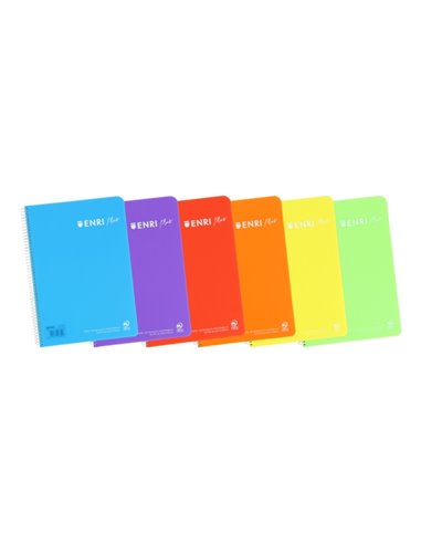 Cahier à spirales Enri Plus Fº 3x3 - Couverture plastique - 80 feuilles 90 g - Marge - Couleurs assorties