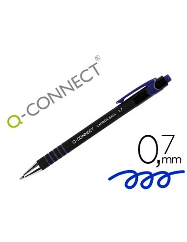 Stylo-bille q-connect lambda rétractable écriture moyenne 0.7mm pointe métal corps caoutchouc couleur encre bleu.