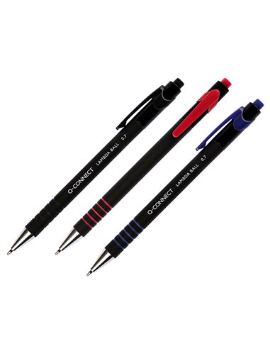 Stylo-bille q-connect lambda rétractable écriture moyenne 0.7mm pointe métal corps caoutchouc couleur encre bleu.