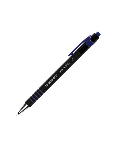 Stylo-bille q-connect lambda rétractable écriture moyenne 0.7mm pointe métal corps caoutchouc couleur encre bleu.