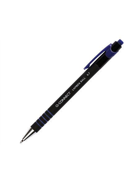 Stylo-bille q-connect lambda rétractable écriture moyenne 0.7mm pointe métal corps caoutchouc couleur encre bleu.