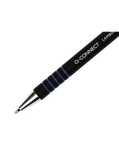 Stylo-bille q-connect lambda rétractable écriture moyenne 0.7mm pointe métal corps caoutchouc couleur encre bleu.