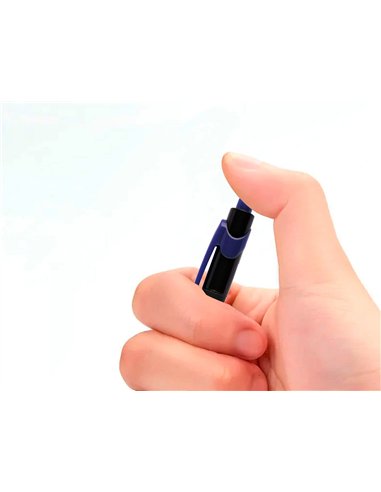 Stylo-bille q-connect lambda rétractable écriture moyenne 0.7mm pointe métal corps caoutchouc couleur encre bleu.