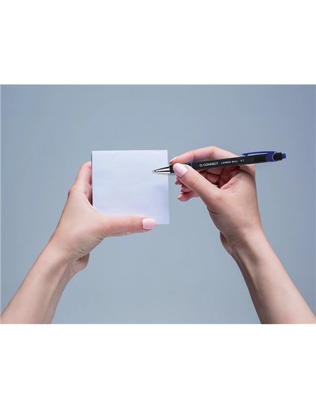 Stylo-bille q-connect lambda rétractable écriture moyenne 0.7mm pointe métal corps caoutchouc couleur encre bleu.