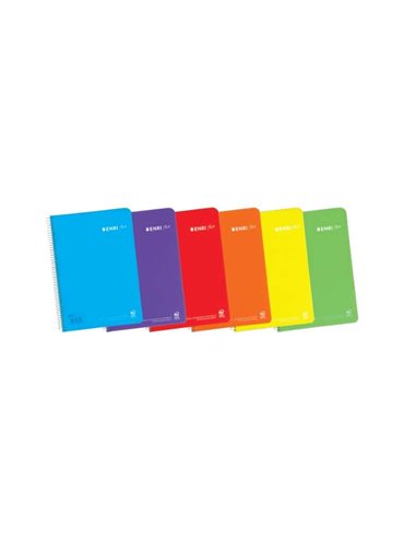 Cahier à spirales Enri Plus, quadrillé, 4 x 4 mm, 80 feuilles, 90 g/m², avec marge, couverture plastique, couleurs assorties