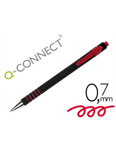 Stylo-bille q-connect lambda rétractable écriture moyenne 0.7mm pointe métal corps caoutchouc couleur encre rouge.