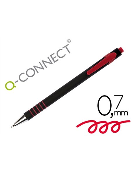 Stylo-bille q-connect lambda rétractable écriture moyenne 0.7mm pointe métal corps caoutchouc couleur encre rouge.