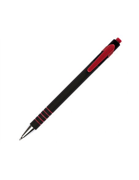 Stylo-bille q-connect lambda rétractable écriture moyenne 0.7mm pointe métal corps caoutchouc couleur encre rouge.