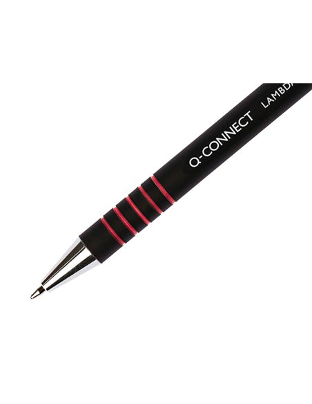 Stylo-bille q-connect lambda rétractable écriture moyenne 0.7mm pointe métal corps caoutchouc couleur encre rouge.