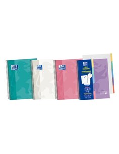 Cahier à spirales Oxford Europeanbook A5+, 100 feuilles, grille 5x5, couverture extra rigide, finition brillante, 5 onglets préd