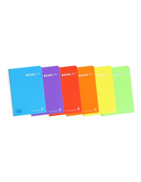 Cahier à spirales Enri Plus 4e 5x5 - Couverture plastique - 80 feuilles 90 g - avec marge - Couleurs assorties
