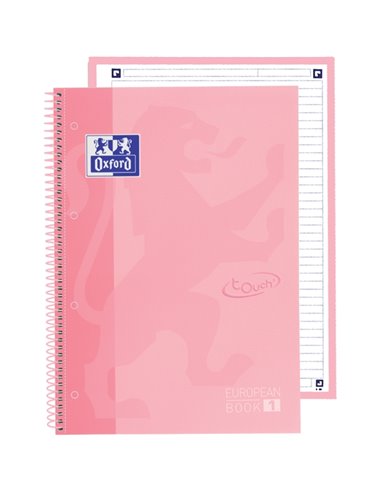 Cahier Oxford School Touch Europeanbook 1 A4+ 80 feuilles microperforées 1 ligne - Couverture extra rigide - Rose