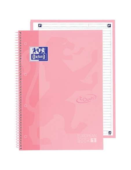 Cahier Oxford School Touch Europeanbook 1 A4+ 80 feuilles microperforées 1 ligne - Couverture extra rigide - Rose