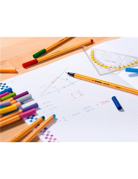 Stylo-feutre stabilo point 88 écriture fine 0.4mm 1000m pointe gainée métal corps hexagonal coloris rose.